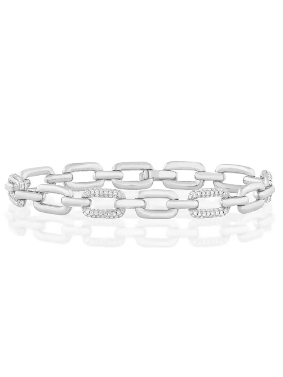 Браслет с чередующимися звеньями Polished and Pave CZ Alternating Link Simona — изображение 1 из 3, оттенок серебряный