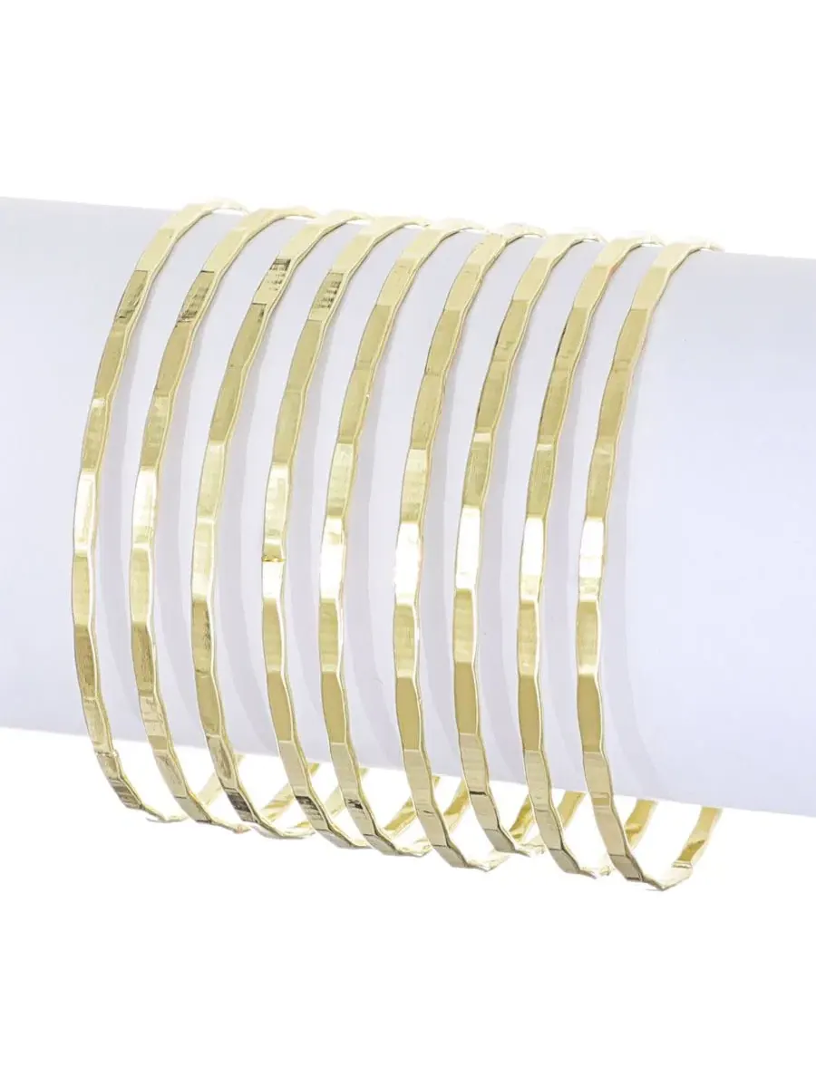 Набор из 9 тонких браслетов-манжет Gold-Plated Thin Bangle Bracelet Set ADORNIA — изображение 2 из 4, оттенок золото