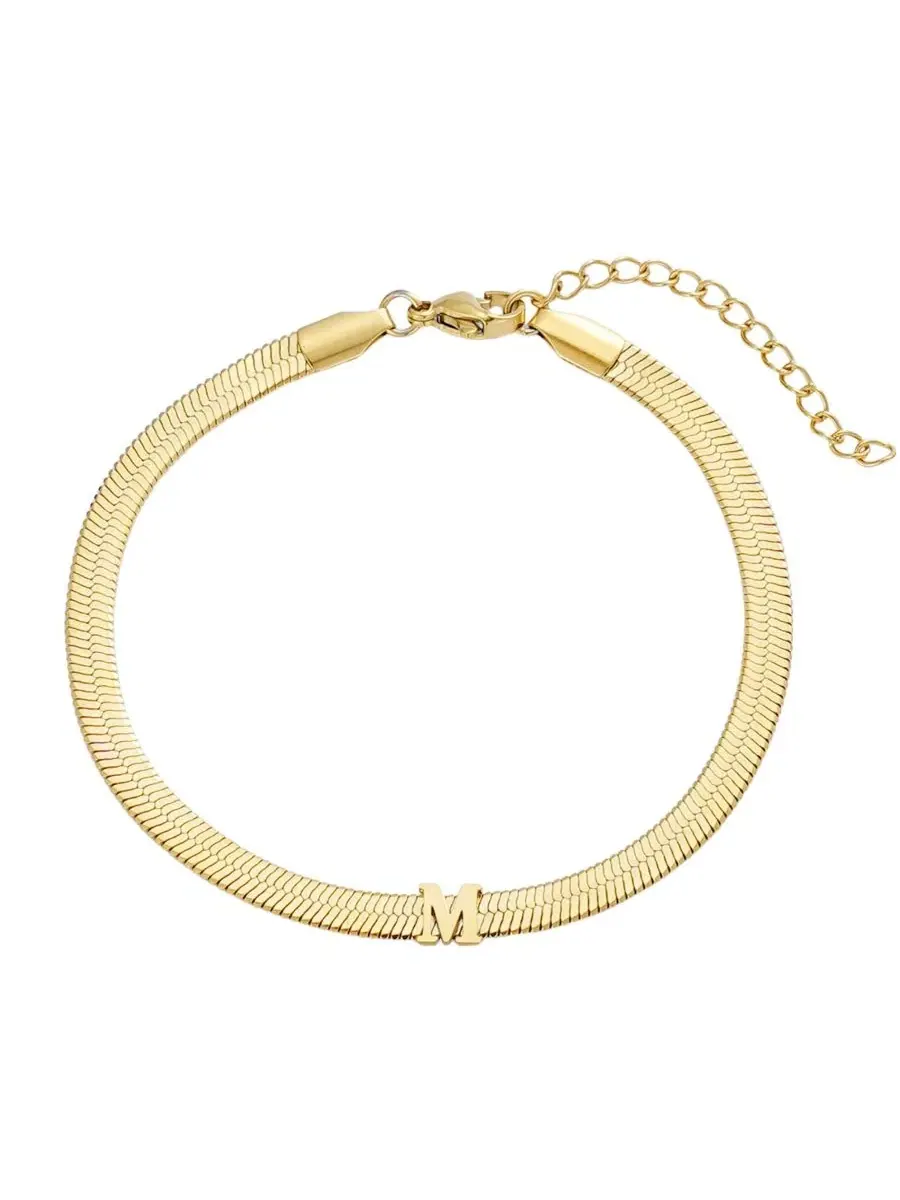 Браслет-цепь herringbone с инициалом, 18k золотое покрытие ADORNIA — изображение 1 из 1, оттенок золотистый