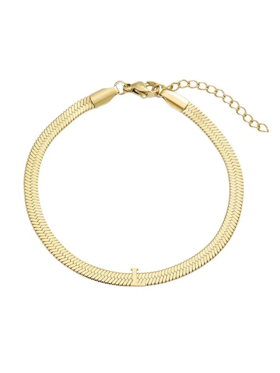 Браслет-цепочка herringbone с инициалом, 18k золотое покрытие ADORNIA — изображение 1 из 1, оттенок золотистый