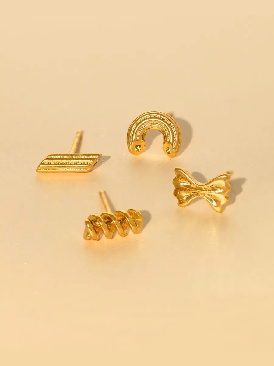 Серьги-гвоздики Al Dente Pasta Stud Set Girls Crew — изображение 3 из 4, оттенок золото