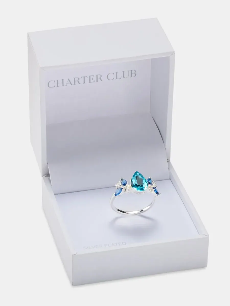 Кольцо с голубым кристаллом Charter Club — изображение 3 из 3, оттенок серебряный