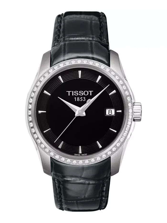 Швейцарские часы Swiss Couturier Diamond (1/3 ct. общ. вес) на черном кожаном ремешке, 32 мм Tissot
