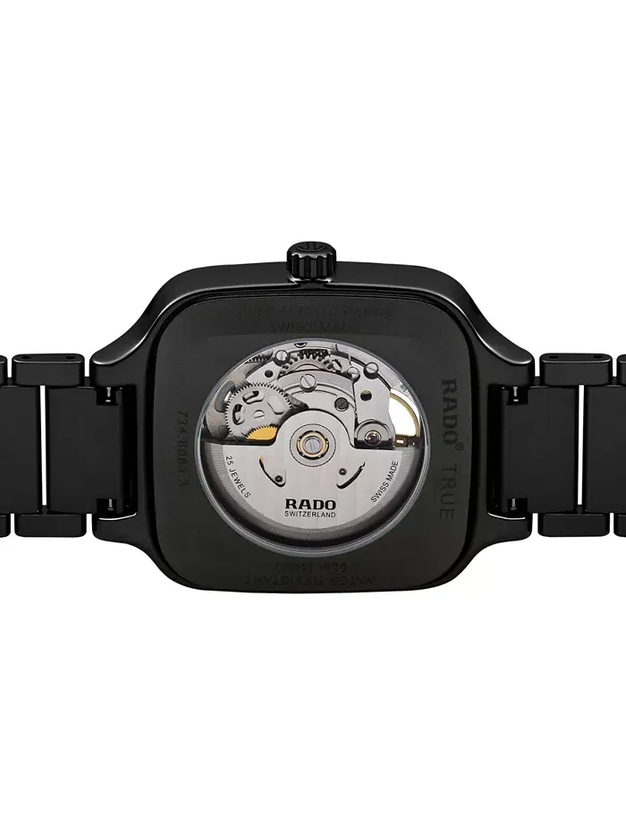 Унисекс-часы Swiss Automatic True Square с черным браслетом из высокотехнологичной керамики, 38 мм — изображение 3 из 4