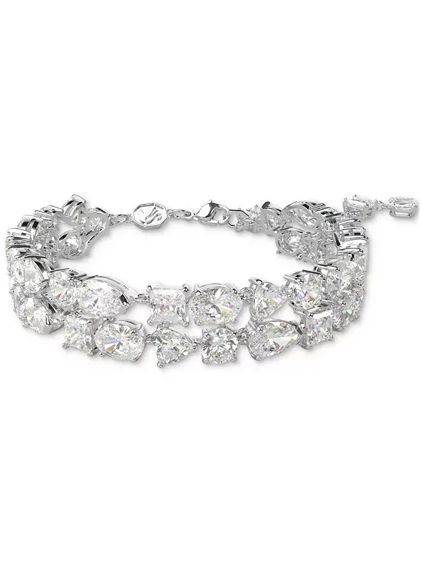 Двухрядный гибкий браслет из смешанных кристаллов с родиевым покрытием Swarovski — изображение 1 из 4, оттенок серебряный