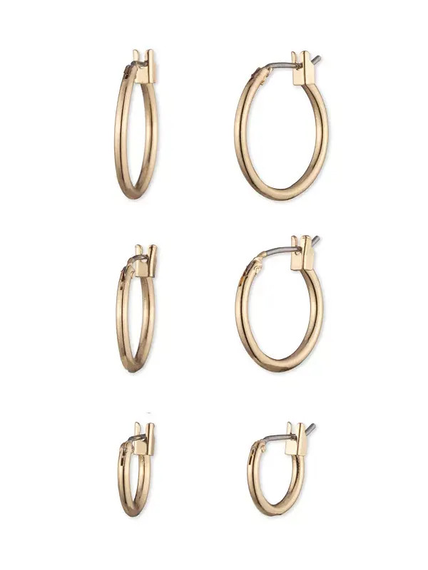 Комплект из 3 серег-колец золотистого оттенка Nine West