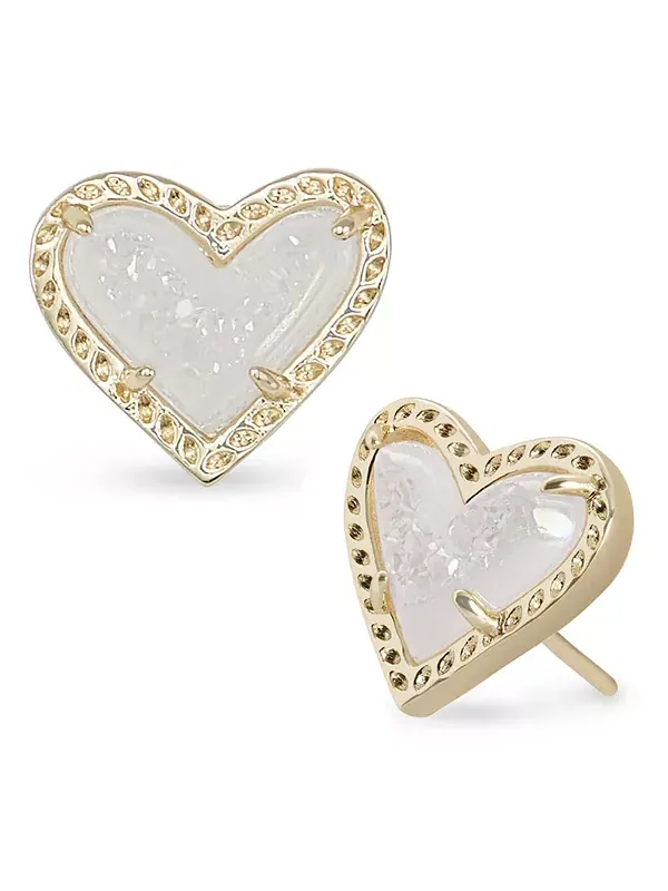 Серьги-Гвоздики в форме каменного сердца Kendra Scott — изображение 1 из 2, оттенок радужный