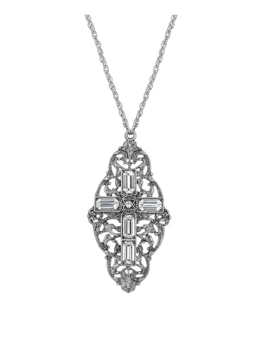 Ожерелье с крестом из олова и хрусталя Symbols of Faith — белый