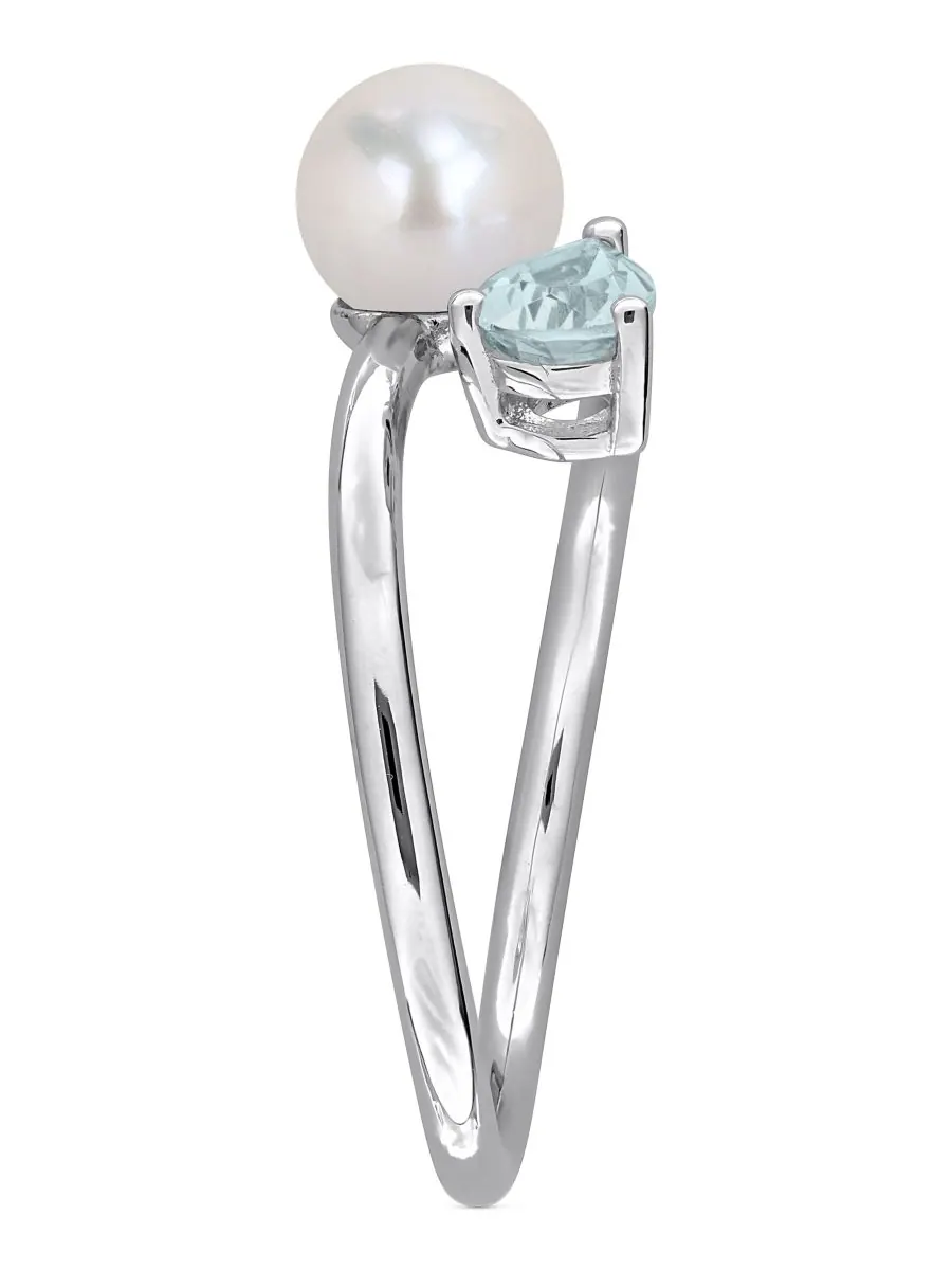 Кольцо с культивированным пресноводным жемчугом и гранатом (общий вес 0,5 карата) в оправе из — изображение 5 из 10