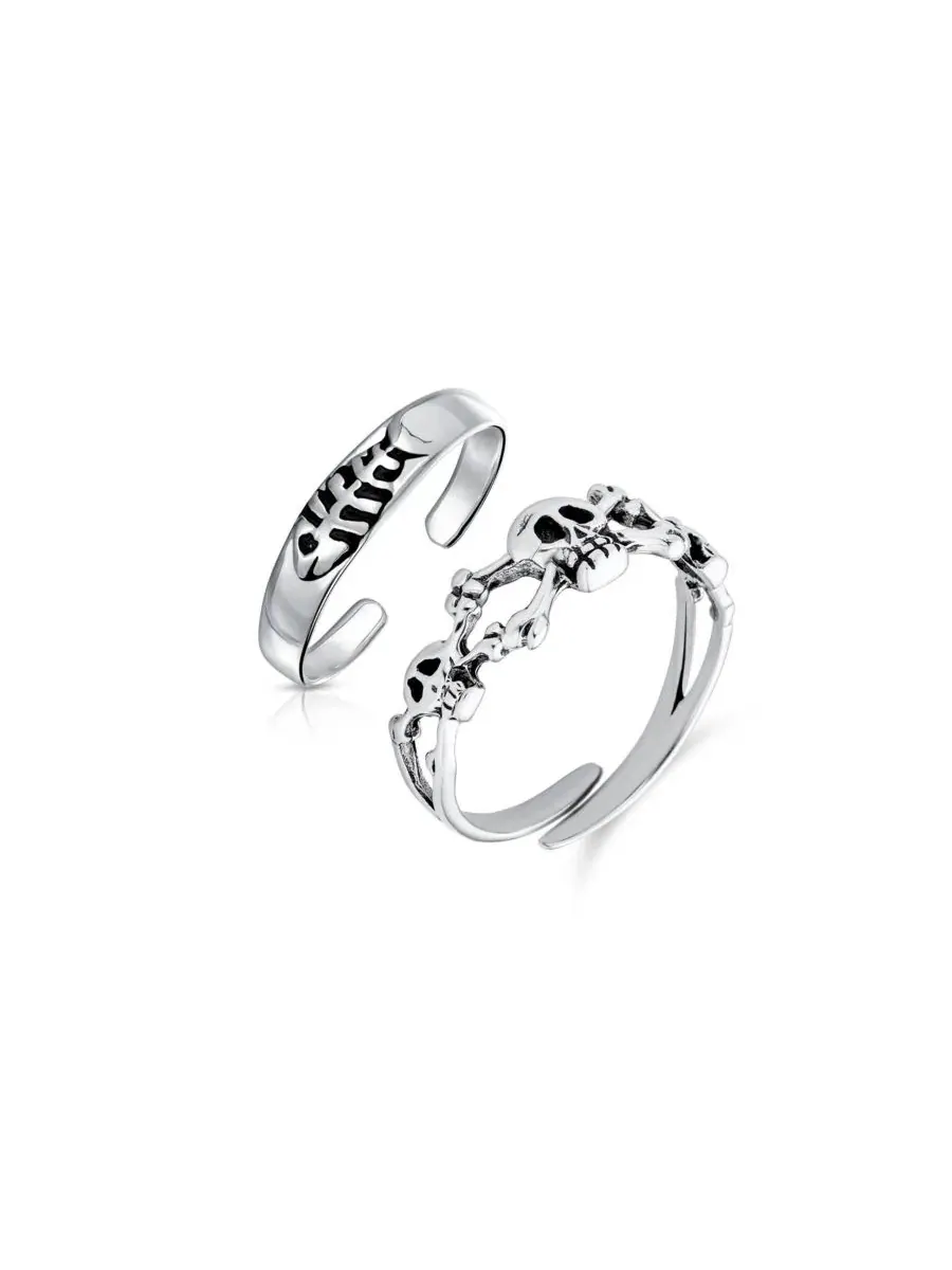 Кольцо на палец ноги с принтом Fishbone and Skulls, серебро 925 пробы, набор из 2 шт. Bling Jewelry — изображение 1 из 6