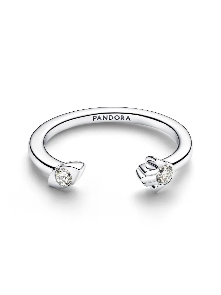 Кольцо открытое с бриллиантами и символом Хамса Pandora — изображение 2 из 3, оттенок серебристый