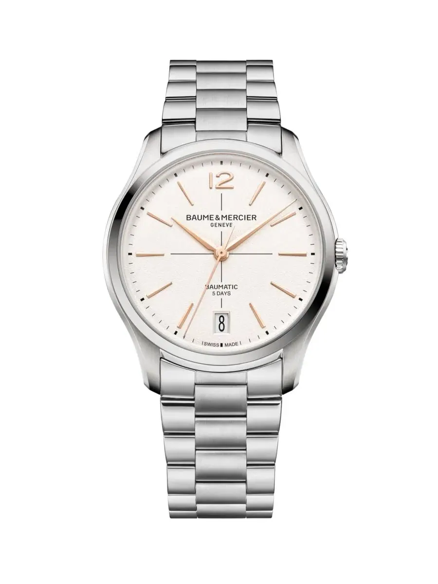 Мужские наручные часы с автоподзаводом и датой, 39 мм, Clifton 10793 Baume & Mercier — белый