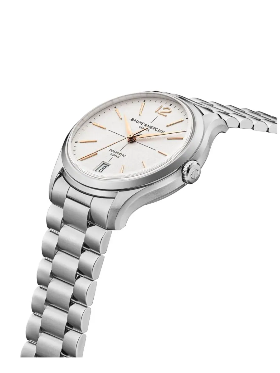 Мужские наручные часы с автоподзаводом и датой, 39 мм, Clifton 10793 Baume & Mercier — изображение 2 из 3, оттенок белый