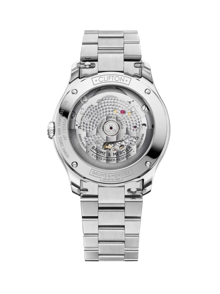 Мужские наручные часы с автоподзаводом и датой, 39 мм, Clifton 10793 Baume & Mercier — изображение 3 из 3, оттенок белый