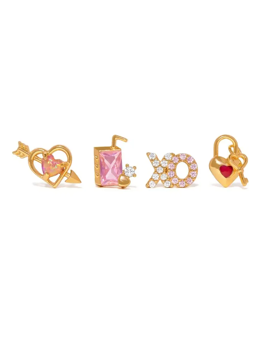 Набор из 4 сережек-гвоздиков с кристаллами Tokens of Love Girls Crew — изображение 1 из 3, оттенок золото