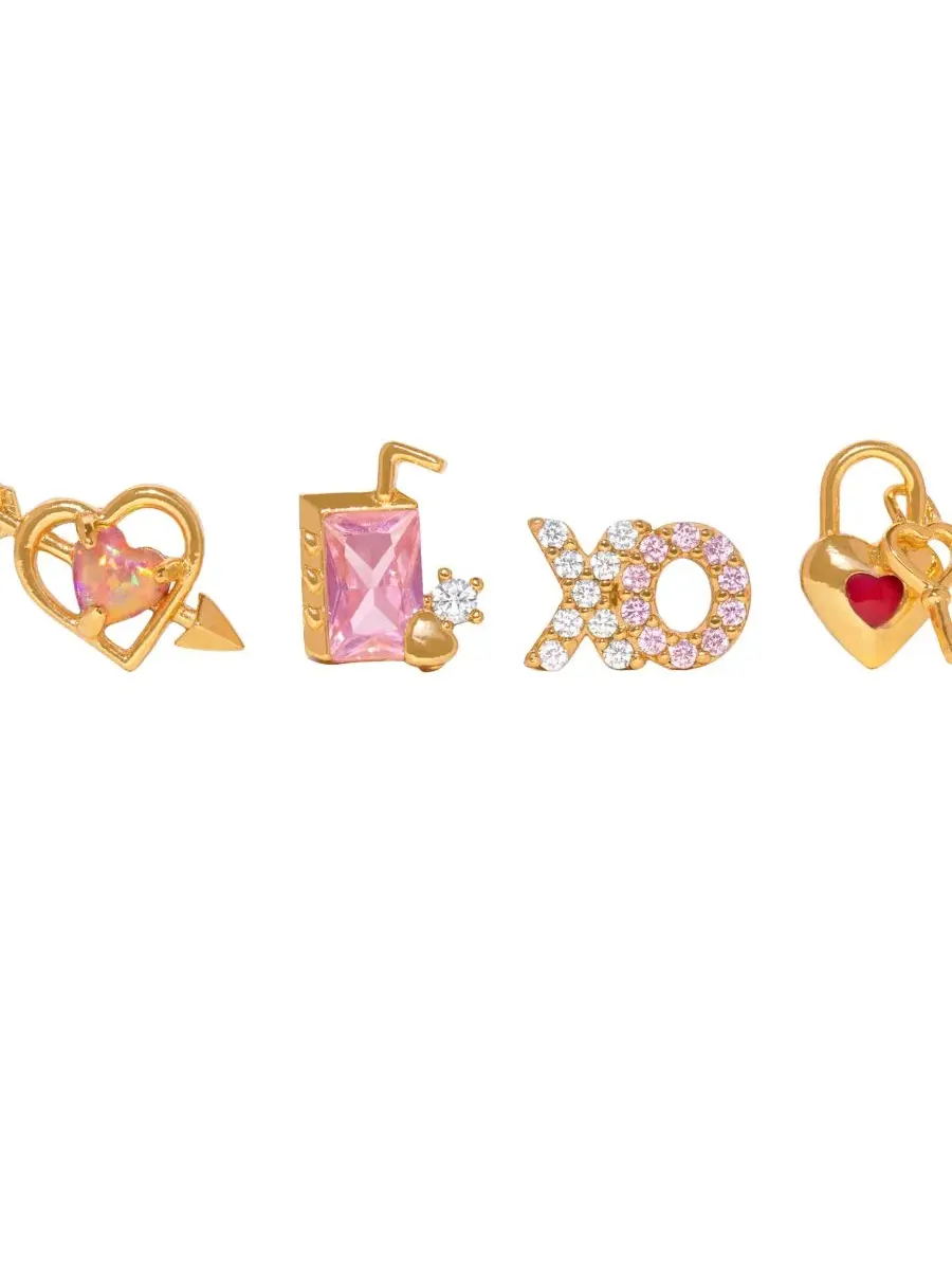 Набор из 4 сережек-гвоздиков с кристаллами Tokens of Love Girls Crew — изображение 2 из 3, оттенок золото