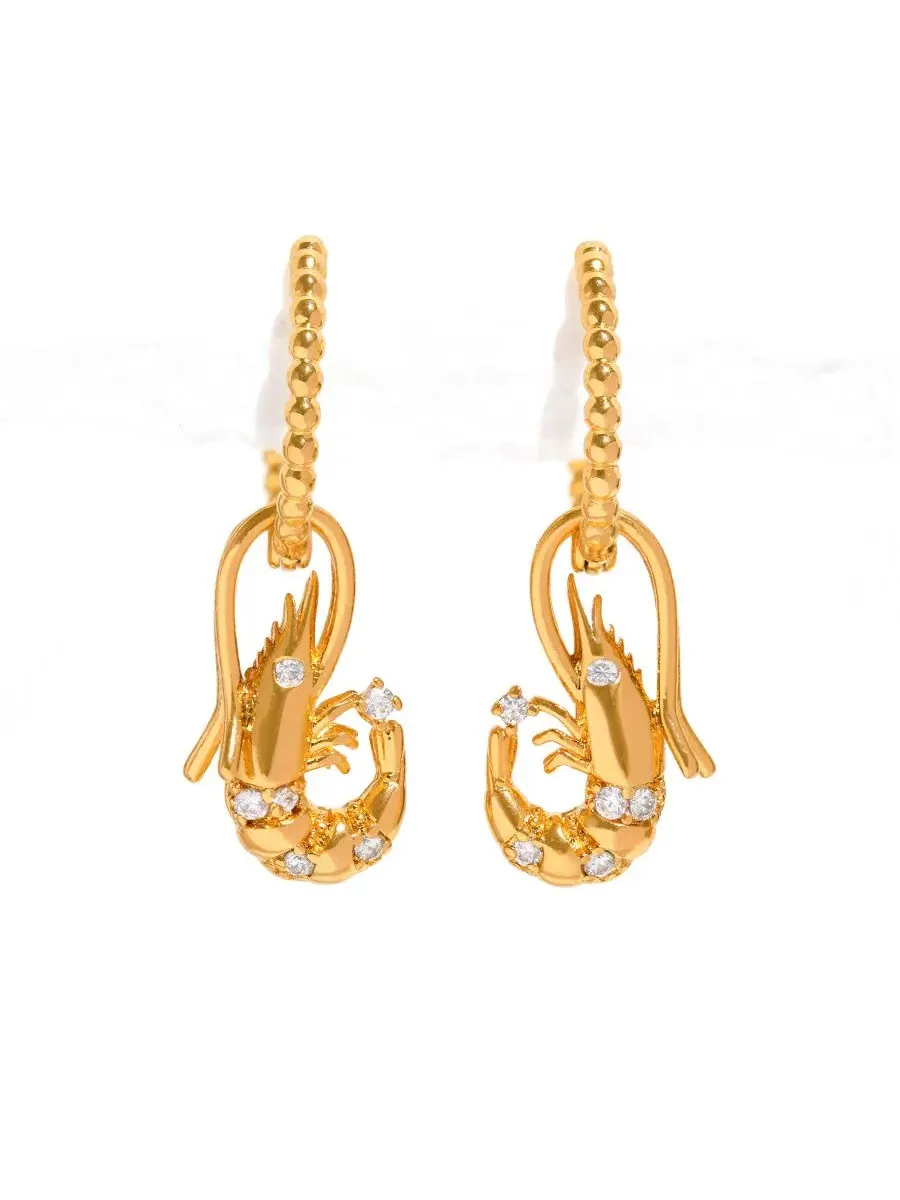 Серьги-конго с подвеской-креветкой Crystal Shrimp Basket Detachable Hoop Girls Crew — изображение 1 из 4, оттенок золото