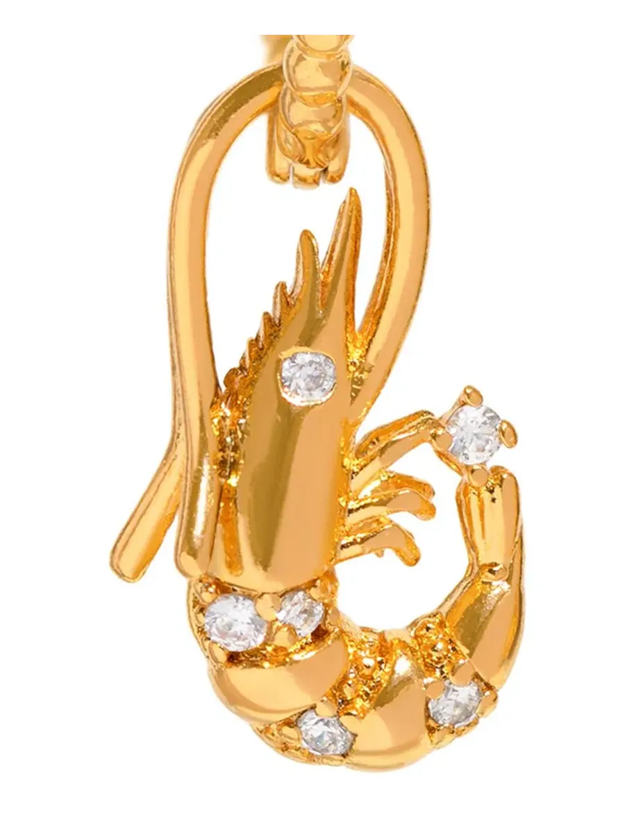 Серьги-конго с подвеской-креветкой Crystal Shrimp Basket Detachable Hoop Girls Crew — изображение 2 из 4, оттенок золото