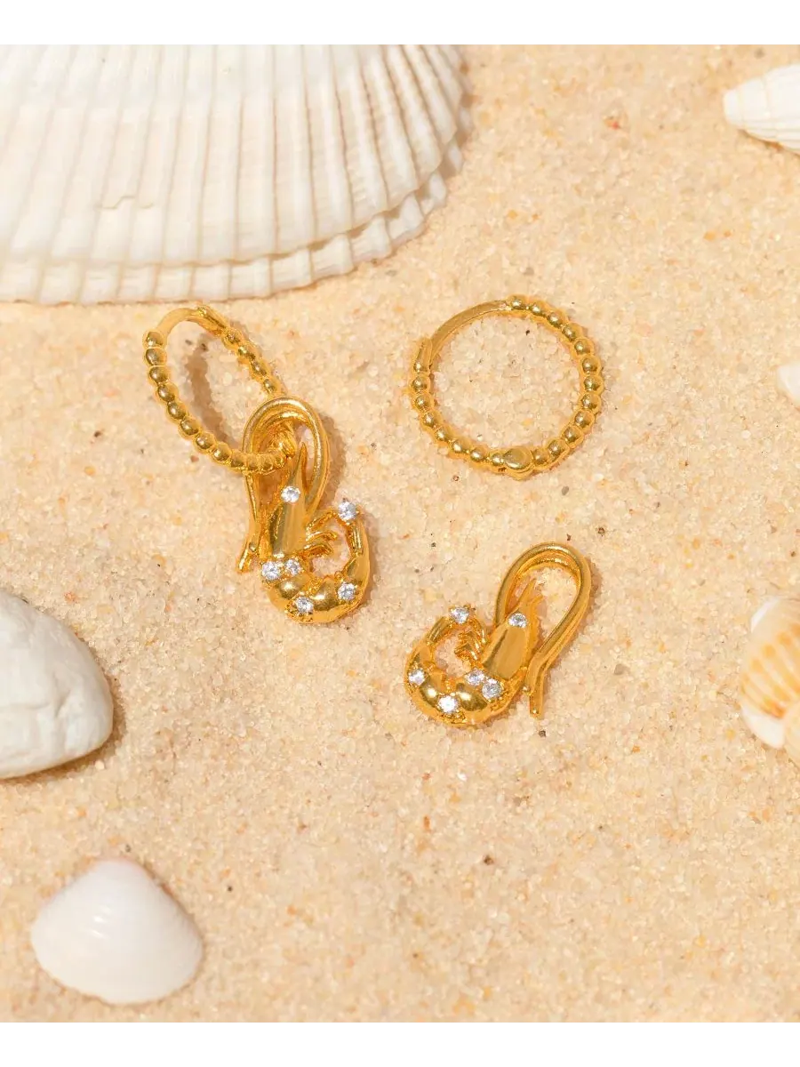 Серьги-конго с подвеской-креветкой Crystal Shrimp Basket Detachable Hoop Girls Crew — изображение 3 из 4, оттенок золото