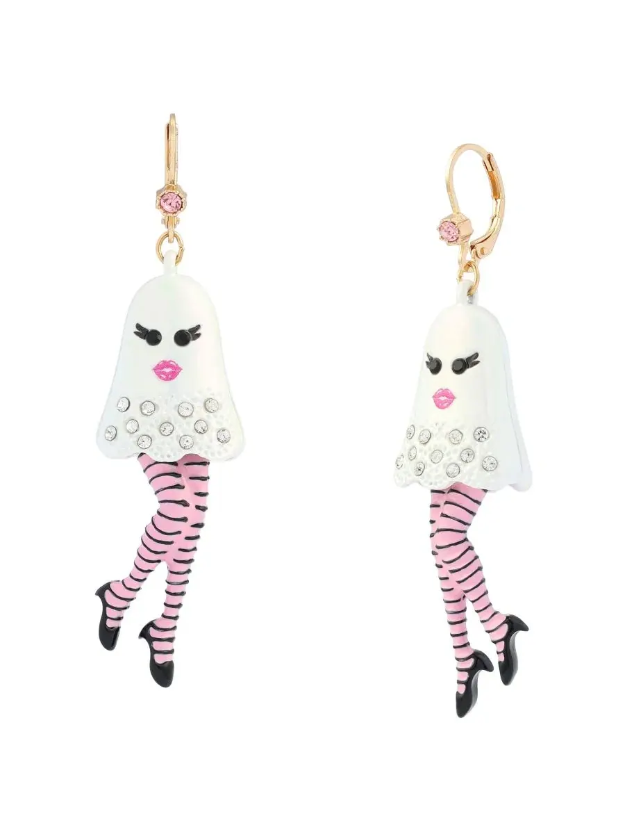 Серьги-подвески с принтом призрака Faux-Stone Halloween Girly Ghost Drop Betsey Johnson — изображение 1 из 3, оттенок белый