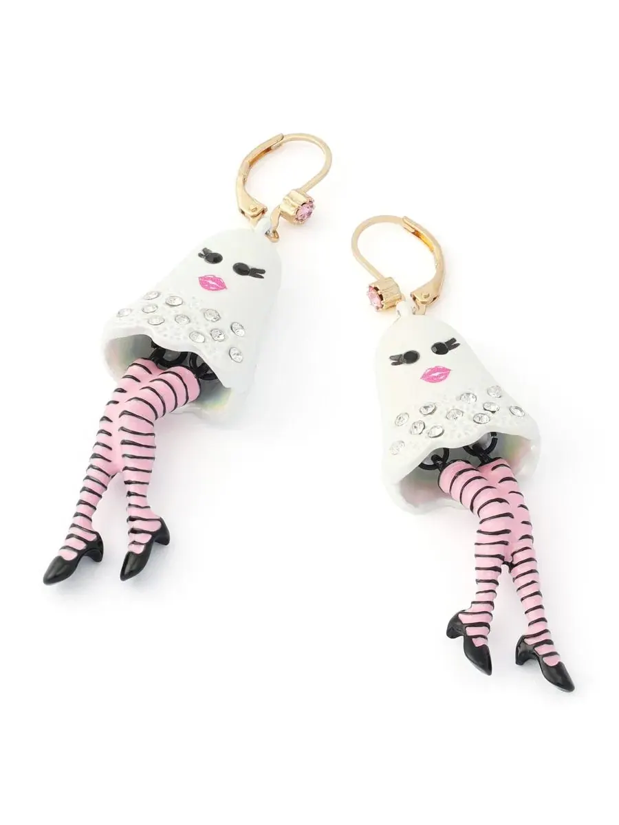 Серьги-подвески с принтом призрака Faux-Stone Halloween Girly Ghost Drop Betsey Johnson — изображение 2 из 3, оттенок белый