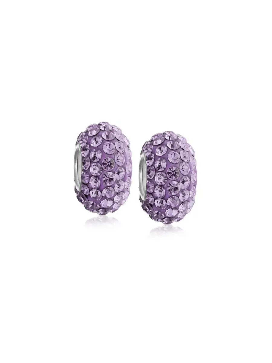 Набор из 2 бусин-распорок для браслета .925 Sterling Silver Solid Electric Blue Crystal Spacer