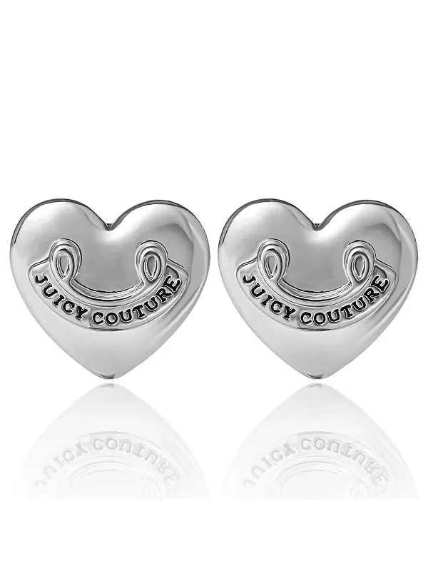 Серьги-гвоздики в форме сердца с логотипом Juicy Couture — изображение 1 из 4, оттенок серебряный