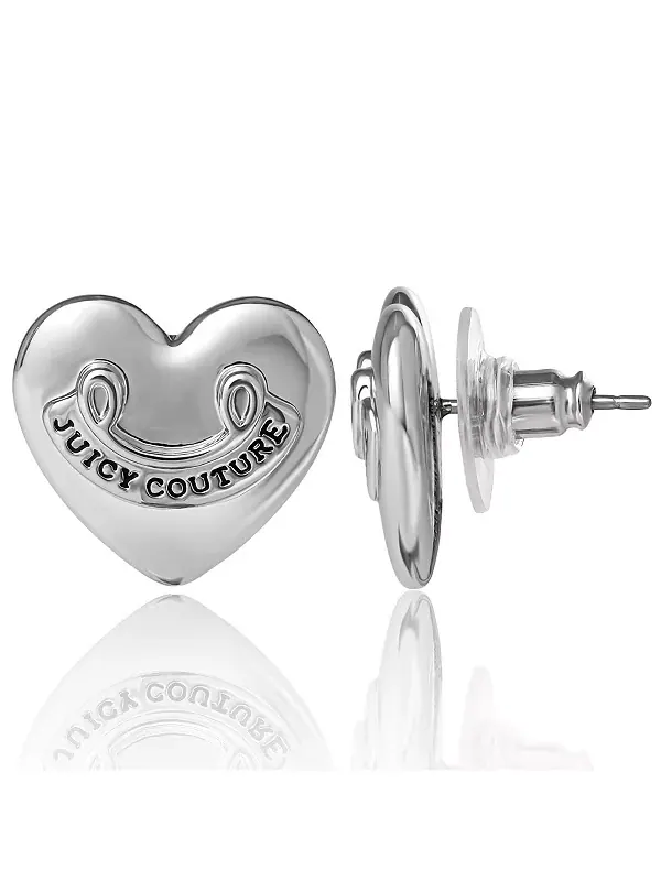 Серьги-гвоздики в форме сердца с логотипом Juicy Couture — изображение 4 из 4, оттенок серебряный