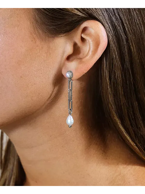 Серьги-Подвески Fayelynn из перламутровой цепочки Sterling Forever — изображение 4 из 4, оттенок серебряный