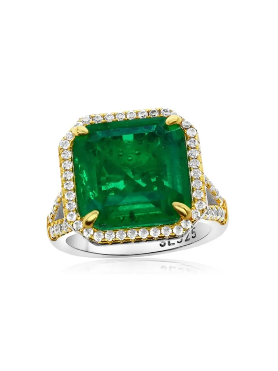 Кольцо для коктейлей Gala Collection из стерлингового серебра с крупными фианитами огранки Ашер в — изображение 1 из 5