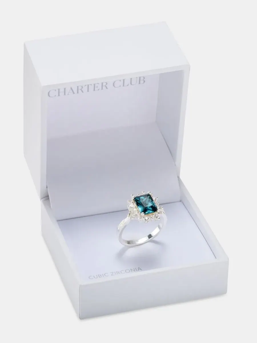Кольцо с голубым кристаллом Charter Club — изображение 2 из 3, оттенок серебряный