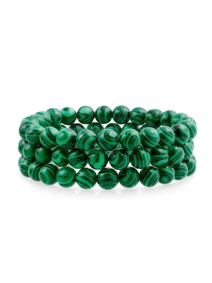 Набор из 3 браслетов-эластичных нитей Blue Aquamarine 8MM Gemstone Ball Bead Stretch Bracelet — изображение 1 из 3