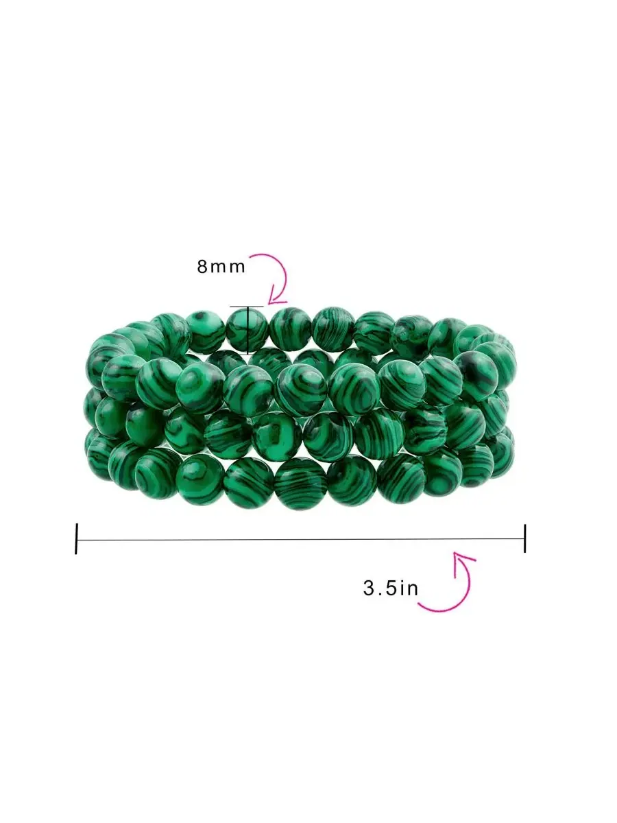 Набор из 3 браслетов-эластичных нитей Blue Aquamarine 8MM Gemstone Ball Bead Stretch Bracelet — изображение 2 из 3