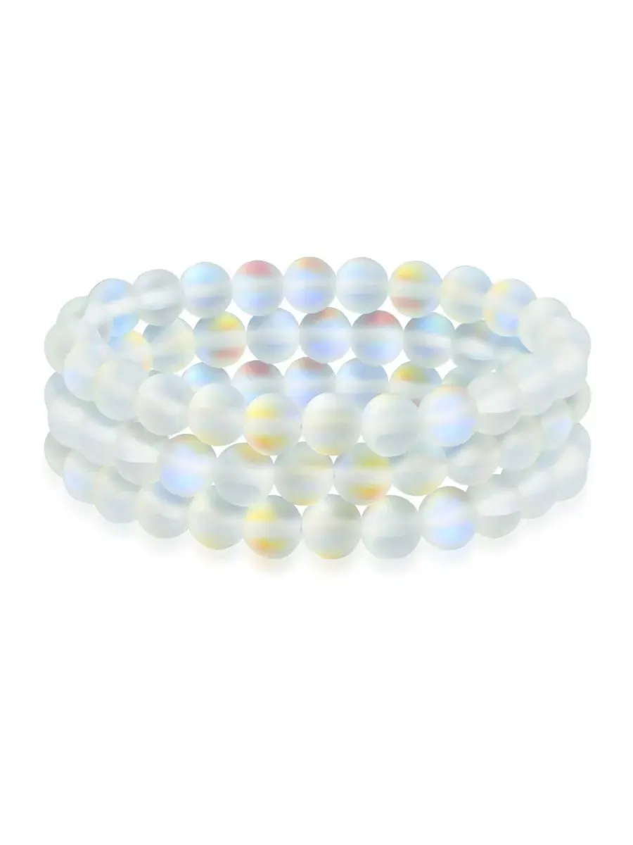 Набор из 3 эластичных браслетов с бусинами 8 мм, Blue Aquamarine Bling Jewelry, Created Moonstone
