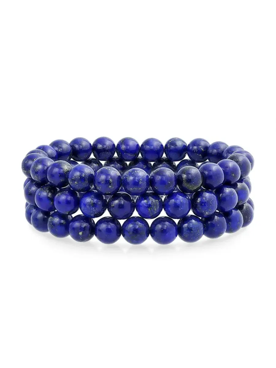 Комплект из 3 эластичных браслетов с бусинами 8 мм Blue Aquamarine Bling Jewelry — изображение 1 из 5, оттенок синий