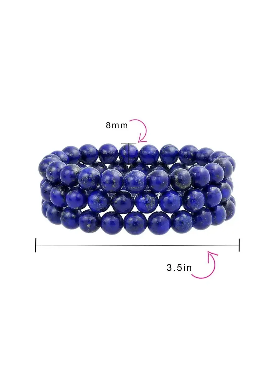 Комплект из 3 эластичных браслетов с бусинами 8 мм Blue Aquamarine Bling Jewelry — изображение 3 из 5, оттенок синий