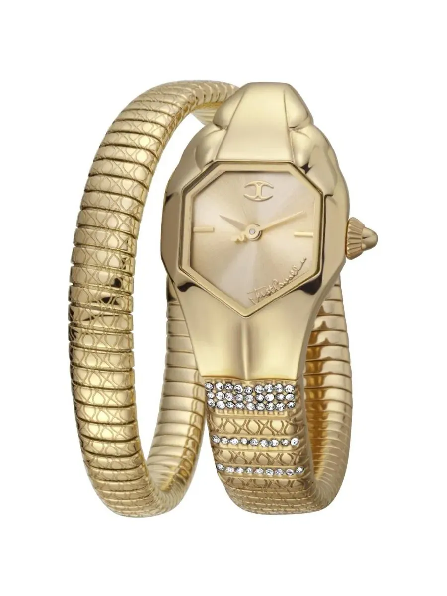 Женские часы Glam Snake Quartz IP Stainless Steel Bracelet Watch Just Cavalli — золотистый