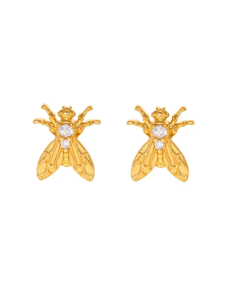 Серьги-пусеты с кристаллами Crystal Shoo Fly Stud Girls Crew — изображение 1 из 3, оттенок золото
