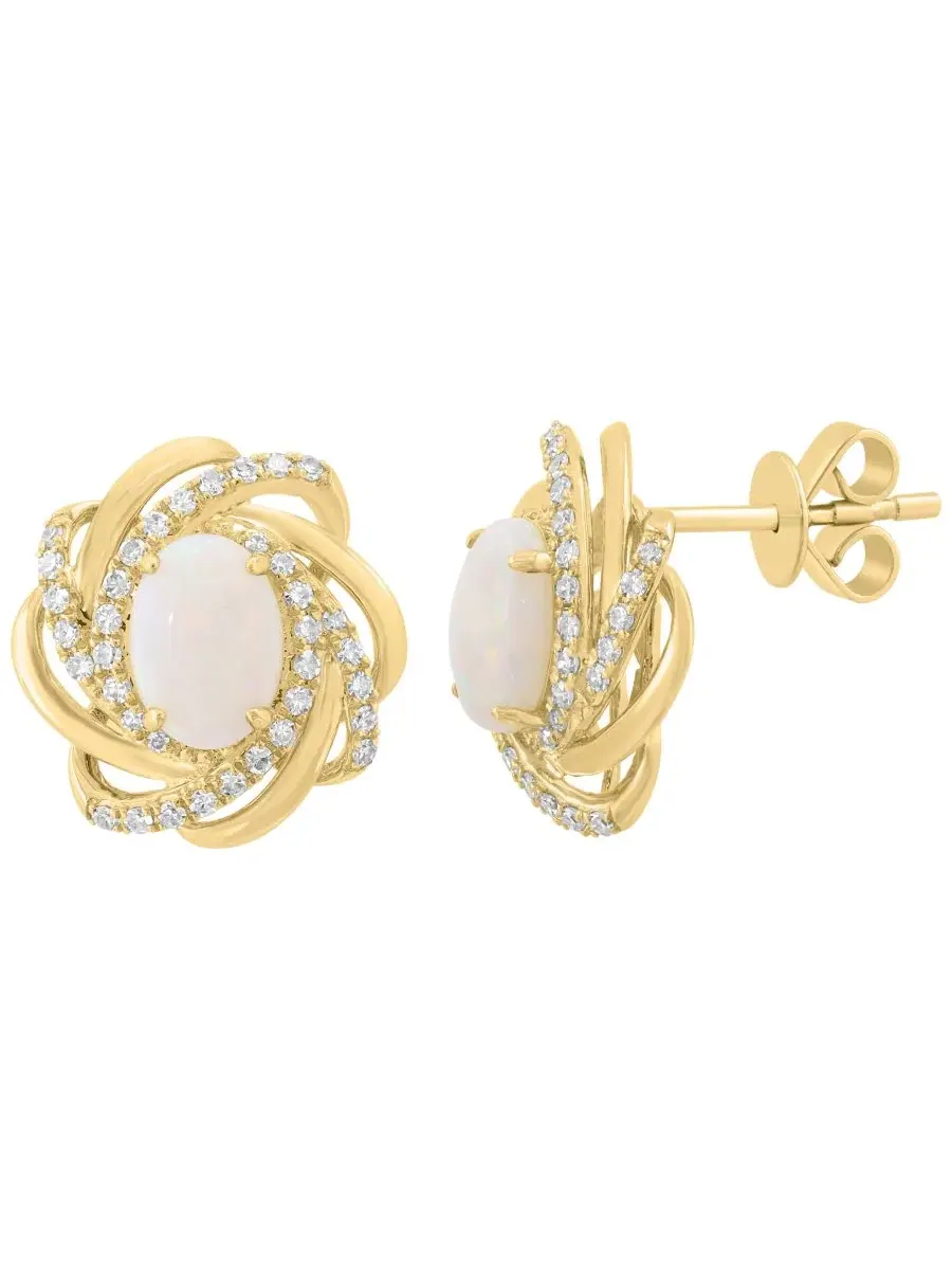 Серьги-пусеты с опалом и бриллиантами, модель Diamond & Opal Stud Earrings EFFY Collection — изображение 1 из 3