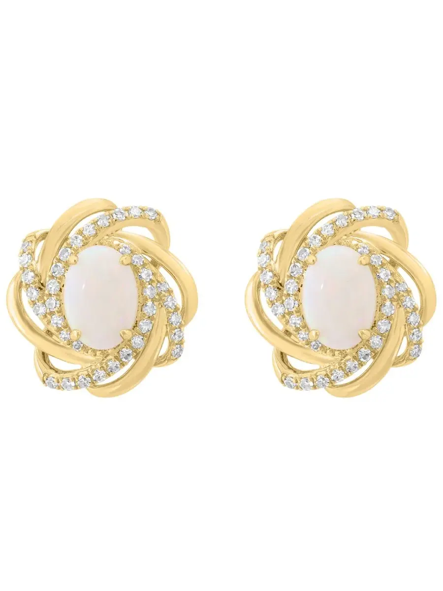 Серьги-пусеты с опалом и бриллиантами, модель Diamond & Opal Stud Earrings EFFY Collection — изображение 2 из 3