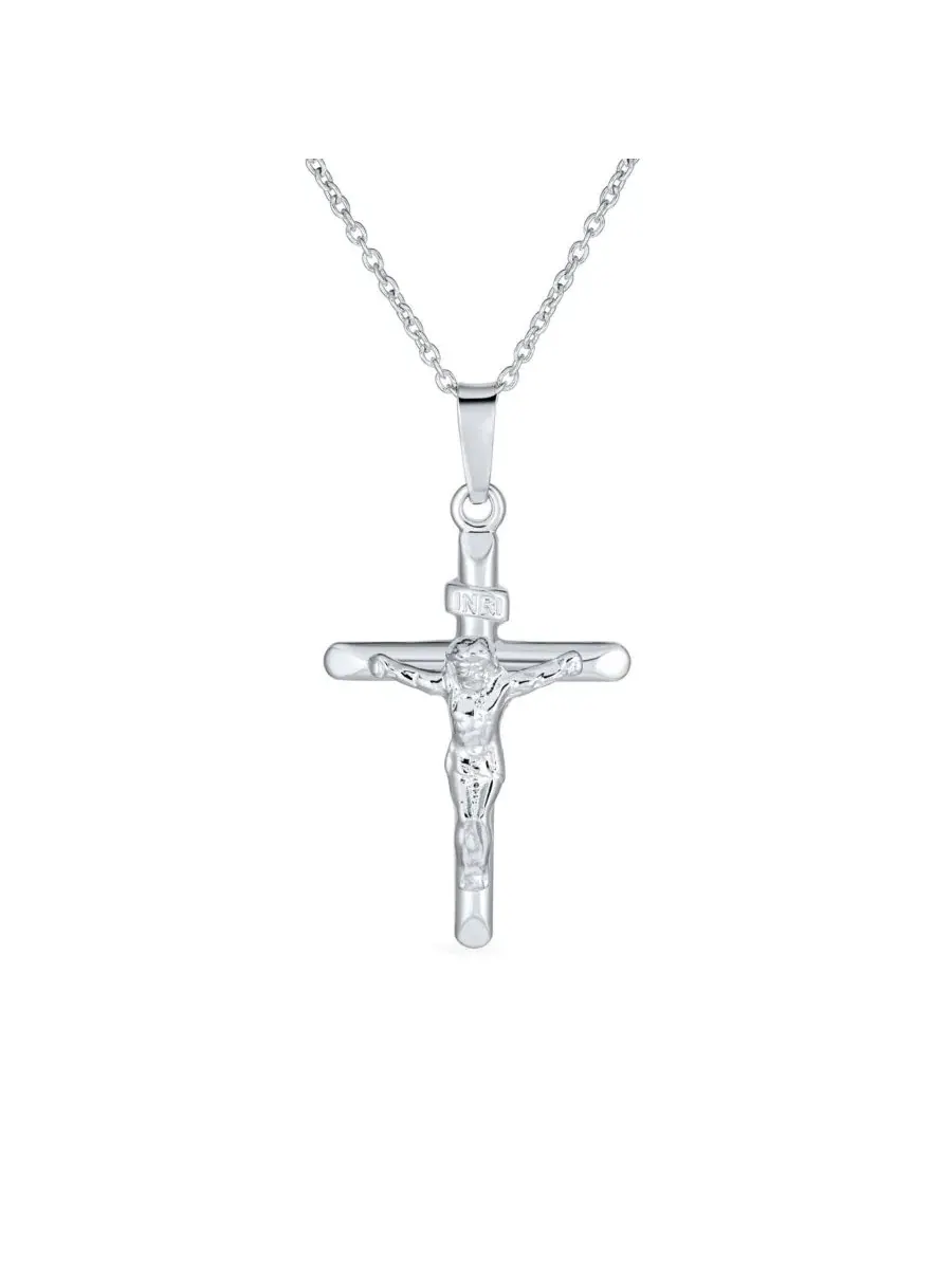 Кулон-крест с цепью, серебро 925 пробы, 45 см Bling Jewelry — изображение 1 из 4, оттенок серебряный