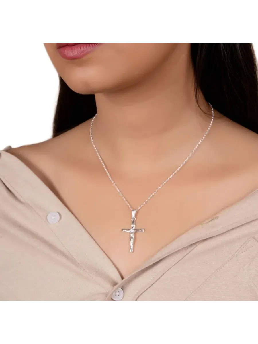 Кулон-крест с цепью, серебро 925 пробы, 45 см Bling Jewelry — изображение 2 из 4, оттенок серебряный