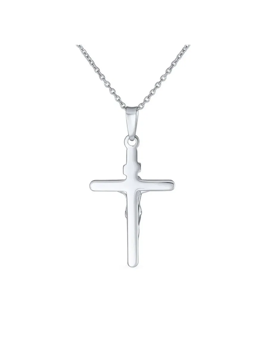 Кулон-крест с цепью, серебро 925 пробы, 45 см Bling Jewelry — изображение 3 из 4, оттенок серебряный
