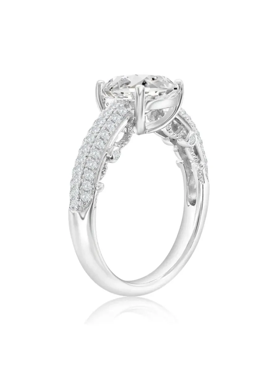 Кольцо с кубическим цирконием, модель Cushion Cut Center Stone Pave Band Suzy Levian New York — изображение 1 из 2