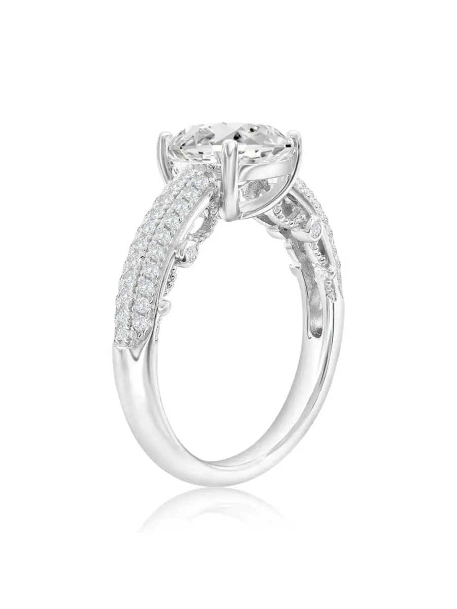 Кольцо с кубическим цирконием, модель Cushion Cut Center Stone Pave Band Suzy Levian New York — изображение 2 из 2
