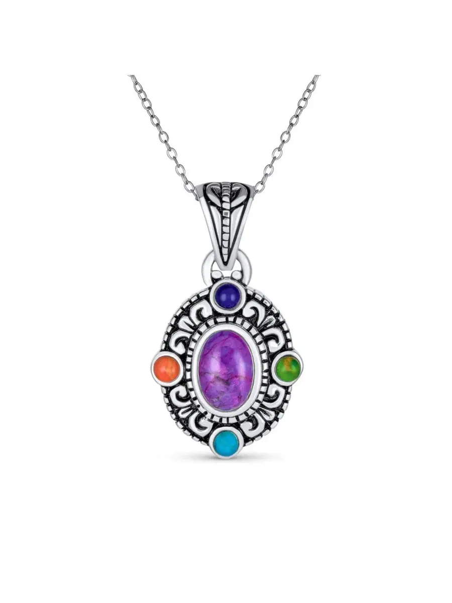 Кулон-подвеска с бирюзой Southwest Style, Oval Cabochon Bling Jewelry — изображение 1 из 4, оттенок мульти