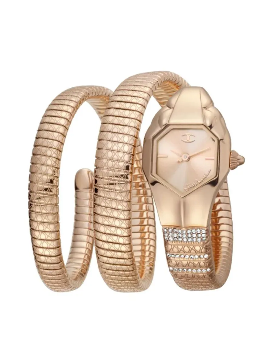 Женские часы Glam Snake Quartz IP Stainless Steel Bracelet Watch Just Cavalli — розовый