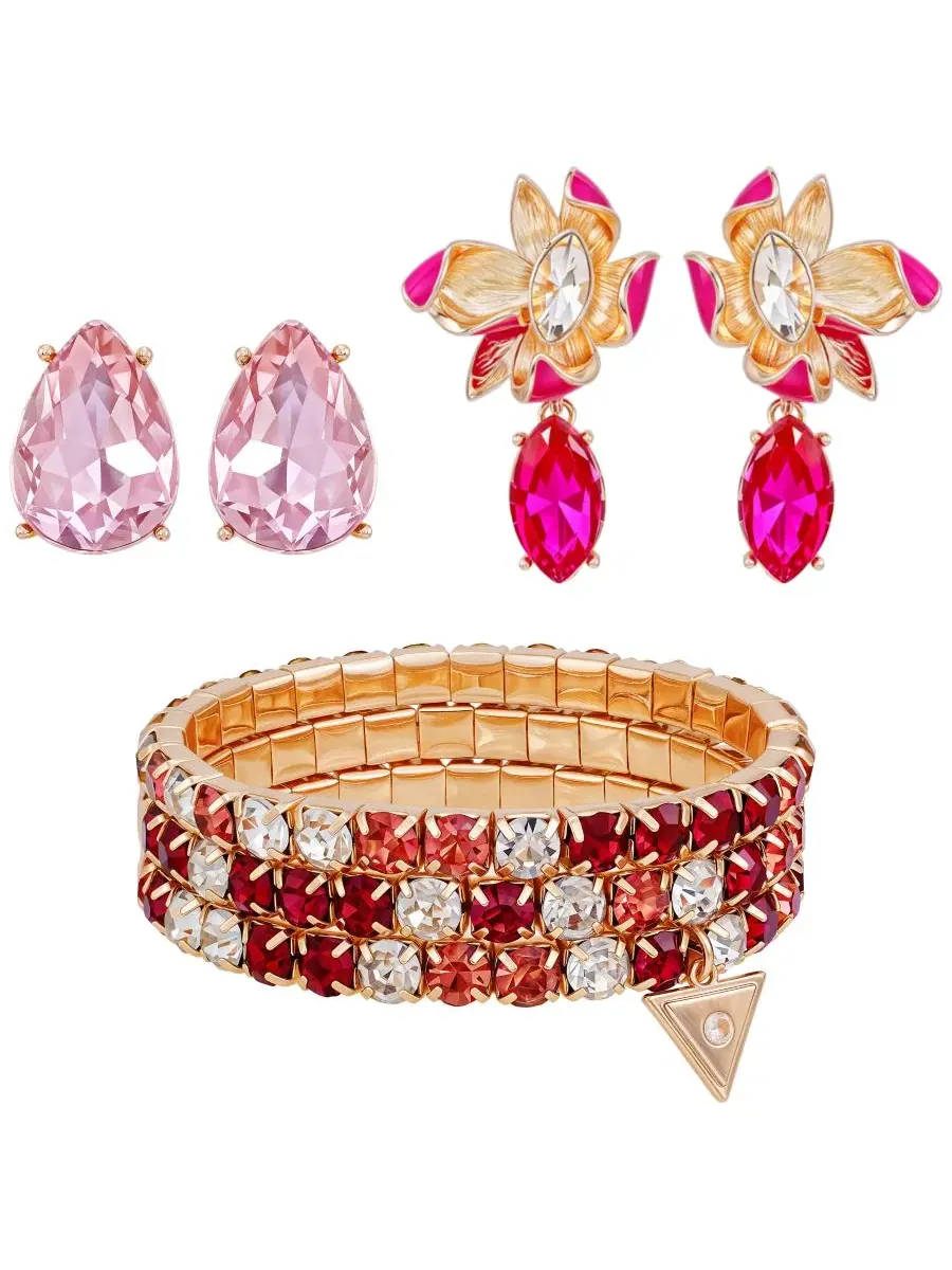 Комплект украшений с браслетом и серьгами-пусетами, с растяжкой GUESS