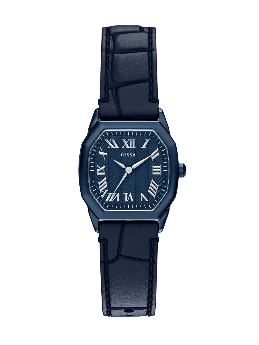 Женские часы Harlow Three-Hand с сатиновым синим циферблатом Fossil — изображение 1 из 8, оттенок синий