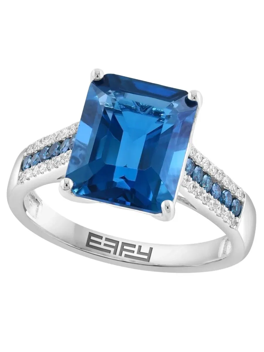 Кольцо с лондонским голубым топазом и бриллиантом EFFY Collection — изображение 1 из 5, оттенок золотистый
